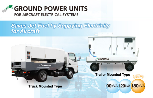 GROUND POWER UNIT FOR AIRCRAFT ELECTRICAL SYSTEMS/Saves jet fuel by supplying electricity for aircraft/Self Propelled Type,Truck Mount Type/90kVA,120kVA,180kVA(new)